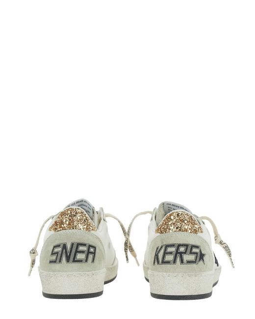 Golden Goose Deluxe Brand White Sneaker 'Ballstar' Low Top With Star Patch With Glitter And Glitter Heel And Logo Lettering