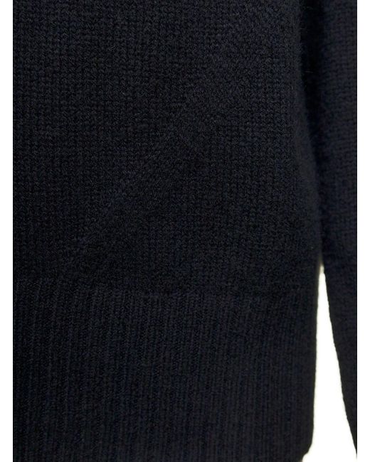 Allude Blue Mockneck Sweater With Ribbed Trim