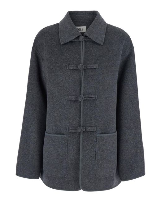 Rohe Black Jacket With Classic Collar And Button Closure On The Front I
