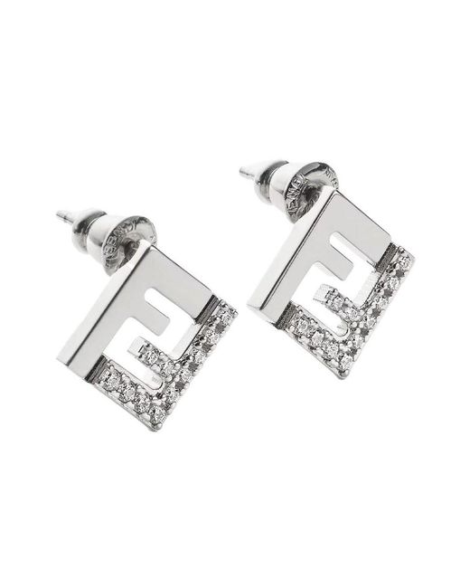 Orecchini Con Silhouette Ff E Decorazione Con Cristalli di Fendi in White