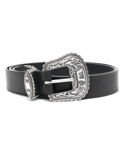 DSquared² Black Engraved-buckle Leather Belt for men