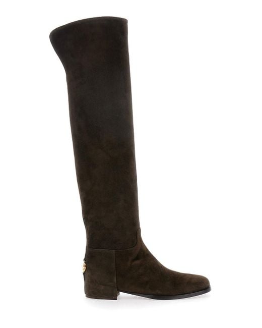 Dolce & Gabbana Black Knee-High Boots With Back Logo Plaque