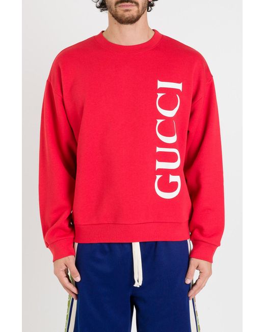 Gucci Red Logo Print Crew Neck Sweatshirt for men