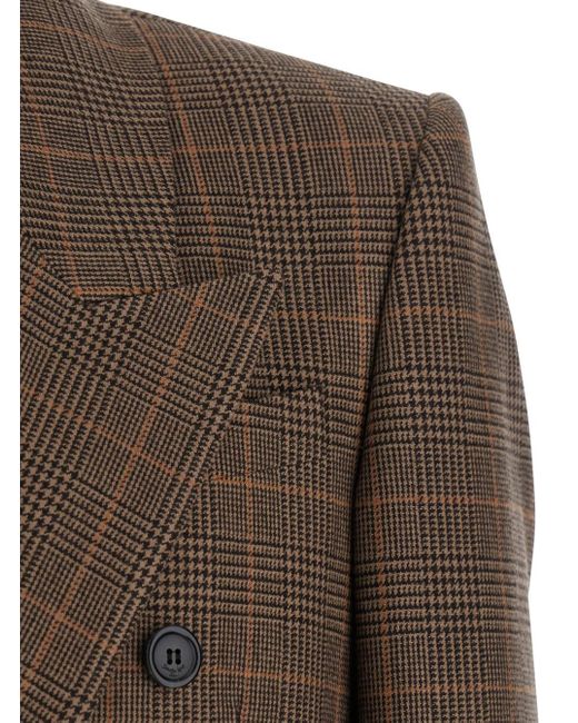 Giacca Doppiopetto Con Revers A Lancia E Motivo A Righe di Saint Laurent in Brown da Uomo
