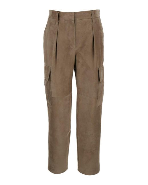 Pantaloni Dritti Con Tasche Marroni Chiaro di Brunello Cucinelli in Natural