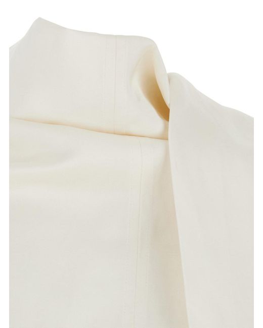 Totême White Blouse With Cowl Neck, Knot Back