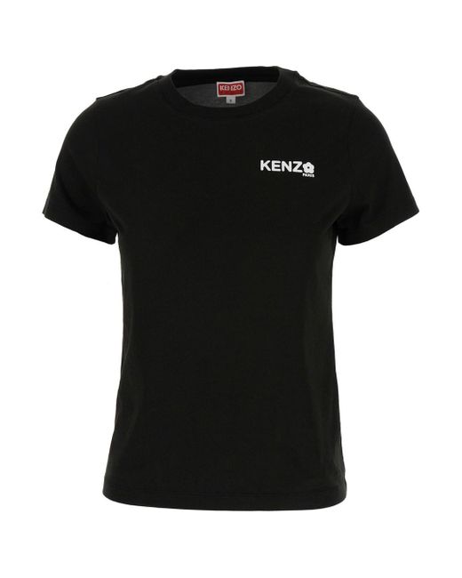 KENZO Black Crewneck T-Shirt With Printed Logo