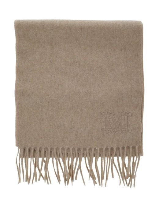 Max Mara Brown Scarf With Tonal Embroidered Monogram