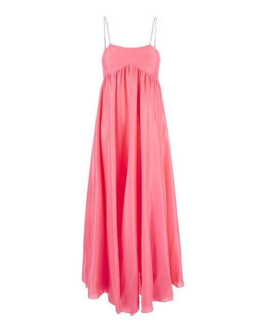 Forte Forte 'habotai' Long Salmon Pink Dress With High-waist Point In Silk Woman