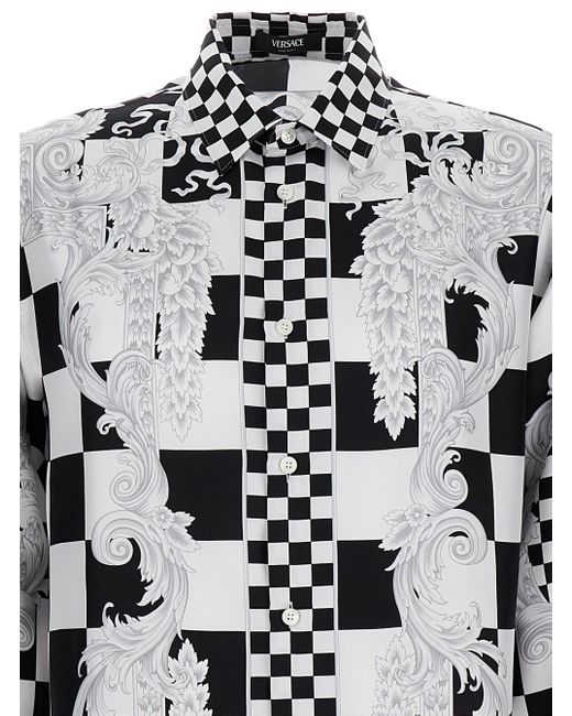 Versace White And Chechered Shirt With Baroque Pattern And Medus for men