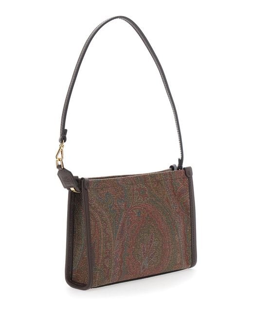 Etro Brown 'Arnica' Clutch With Embroidered Logo On The Front And All-Over Motif