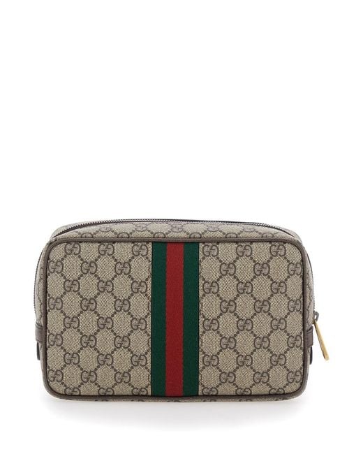 Gucci Gray 'Ophidia' Clutch With Gg Plate Details On The Front And Web Detail On The Front for men