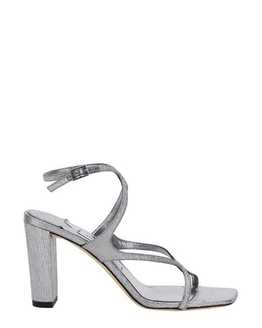 Sandali 'Azie' Con Tacco Largo Alto E Cinturino Incrociato di Jimmy Choo in Metallic