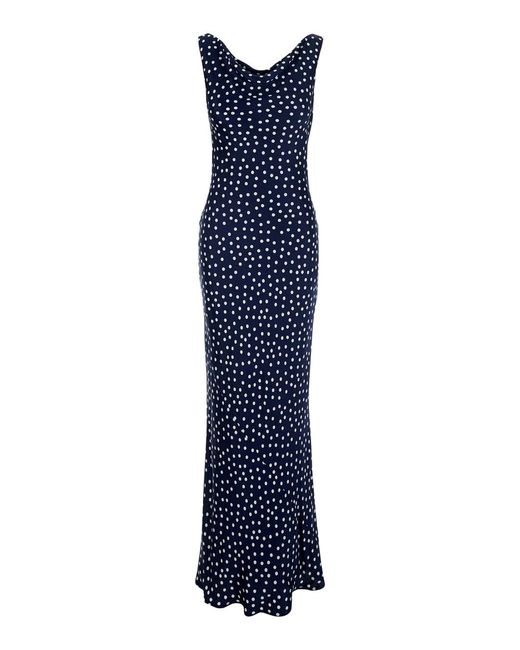 Le Plain Blue Long Dress With All-Over Polka Dot Motif