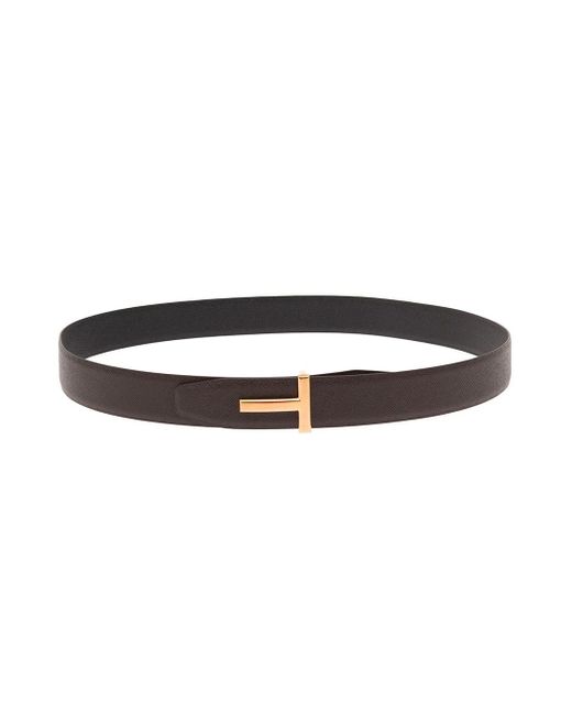 Tom Ford White Brown/black Reversible Belt With T Logo Buckle In Smooth Leather Man for men