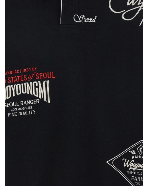 Wooyoungmi Black Polo Shirt With Classic Collar And Prints On The Front for men