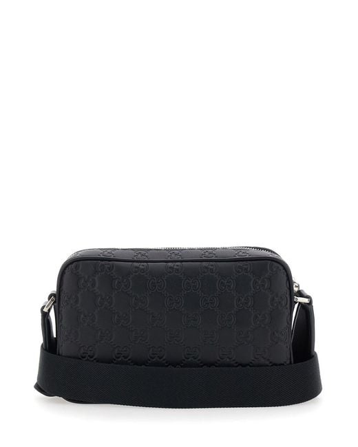 Gucci Black 'Emblem' Crossbody Bag With Adjustable Shoulder Strap And for men