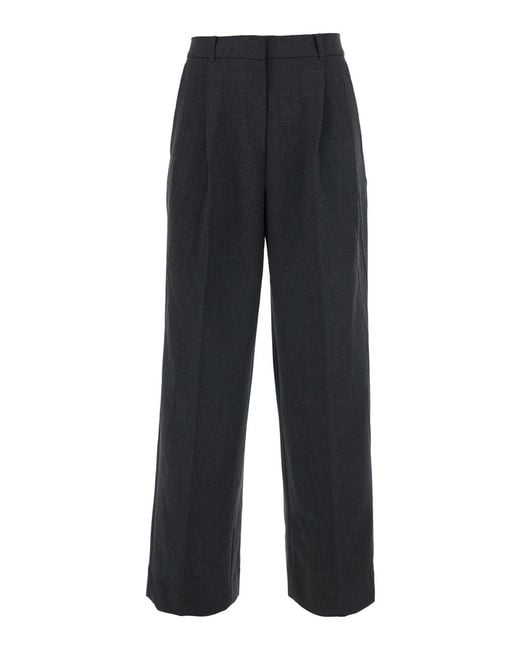DUNST Blue Double Pleated Wide Slacks With Pockets And Hems
