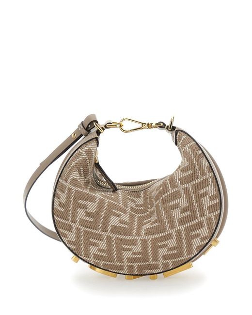 Fendi Metallic 'Graphy' Mini Handbag With All-Over Ff Motif And Metal Lettering Logo On The Bottom