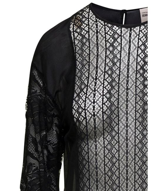 Semicouture Black Crew Neck Blouse