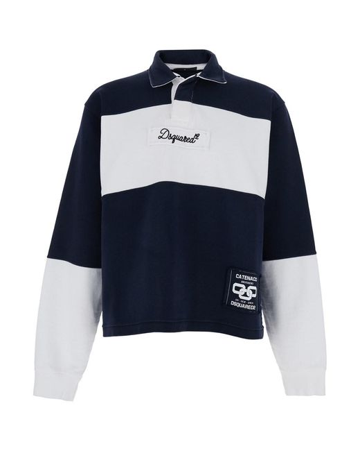DSquared² Blue Crew Neck Sweater 'Rugby Fit' for men