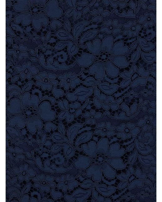 Le Plain Blue Midi Skirt With Lace Design And Back Vent