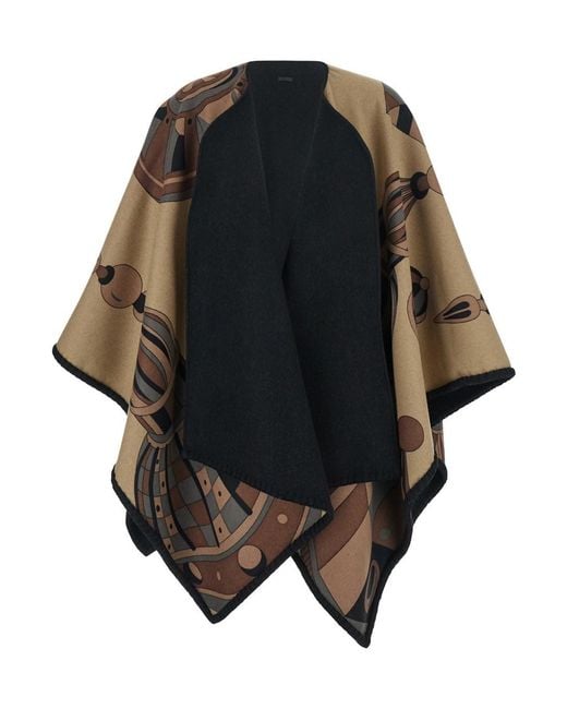 Ferragamo Black Cape With Nadir Motif And Logo Lettering On The Front