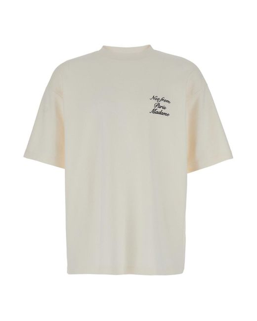 Drole de Monsieur White Crew Neck T-Shirt With Print for men