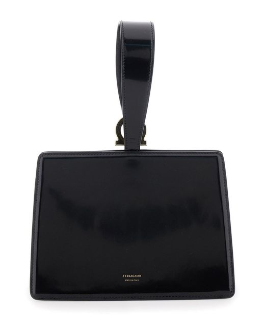Ferragamo Black Clutch With Gancini Press-Button And Handle