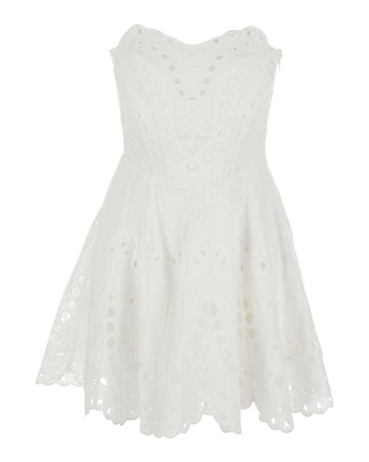 Charo Ruiz White 'Bail' Dress With Heart Neckline And Scalloped Edges