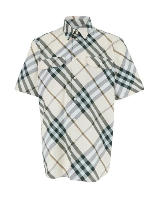 Burberry White Short Sleeve Shirt With Check Motif for men