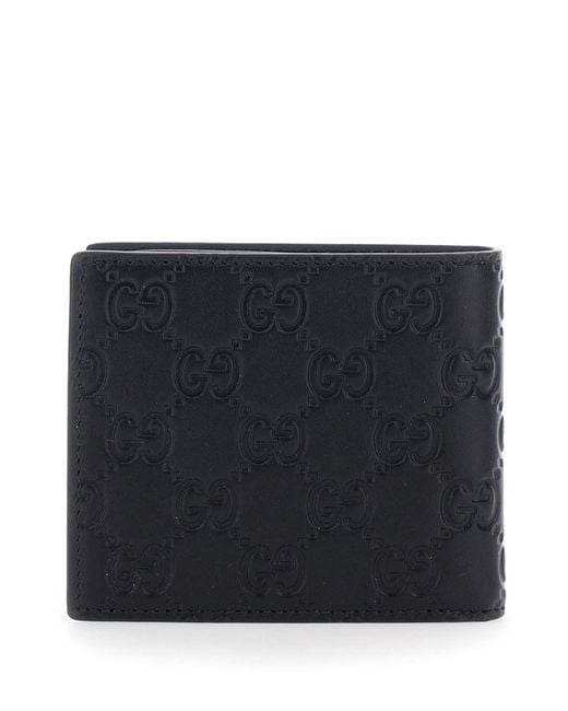 Gucci Black 'Emblem' Bi-Fold Wallet With Embossed Gg Motif for men