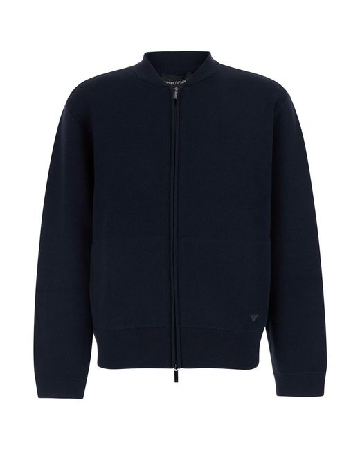 Emporio Armani Blue Wool Pullover With V-Neck And Long Sleeves for men