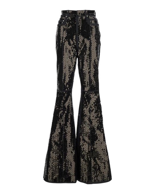 Rick Owens Black Bolan Jeans Flared With Wide Leg And All-Over Sequins