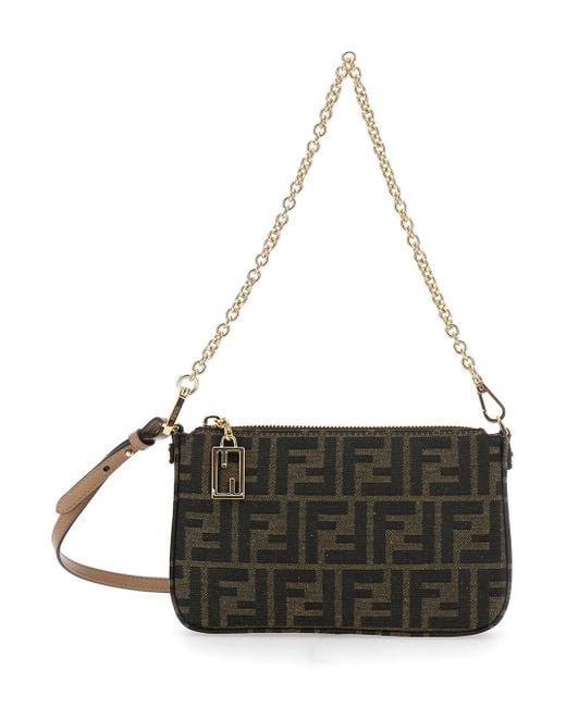 Borsa A Mano Con Tracolla A Catena E Motivo Ff All-Over di Fendi in Black