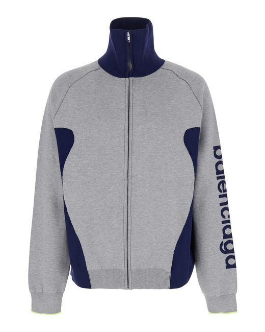 Balenciaga Blue Cardigan With Contrasting High Collar And Maxi Logo Lettering On The Sleeve for men
