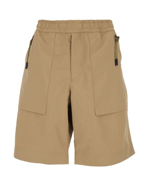 Moncler Natural Bermuda Shorts With Elastic Waist And Logo Patch On The Rear for men