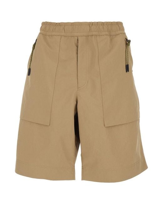 Moncler Natural Bermuda Shorts With Elastic Waist And Logo Patch On The Rear for men