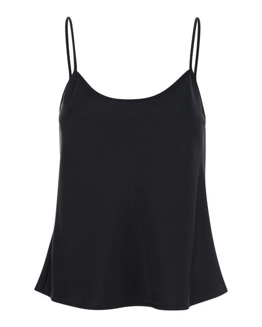 Le Plain Black Tank Top With U Neckline