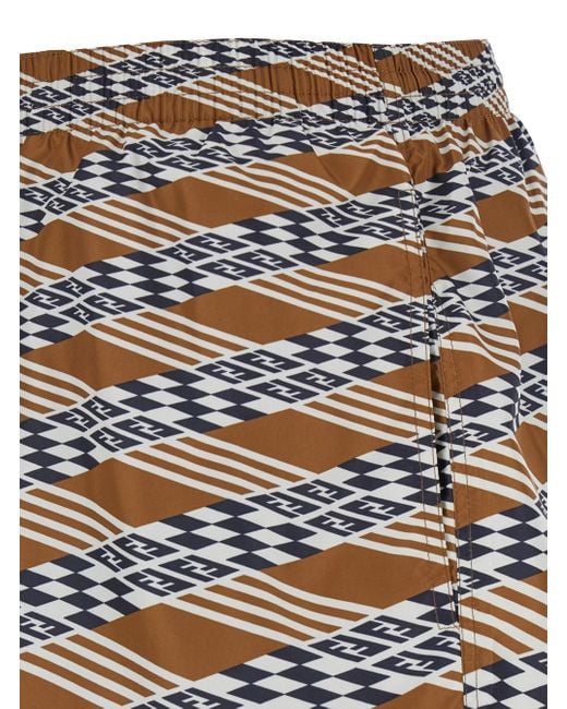 Fendi Brown Nylon Swim Shorts for men