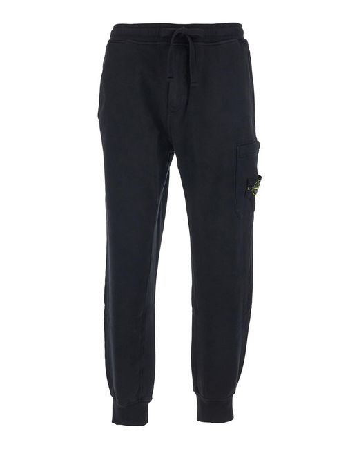 Stone Island Blue Pants With Elastic Waist And Drawstring And Logo Pa for men