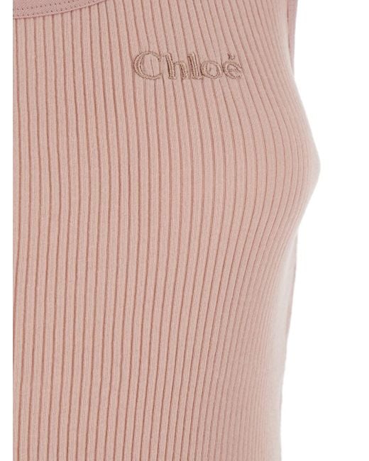 Chloé Pink Sleeveless Top With Logo Embroidery On The Front
