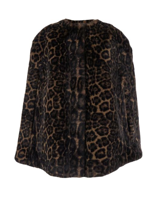 Apparis Black 'Sloane' Crewneck Fur Jacket With All-Over Leopard Motif