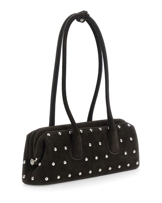 OSOI Black 'Boat Wide Mini' Shoulder Bag With Round Handles And Beaded