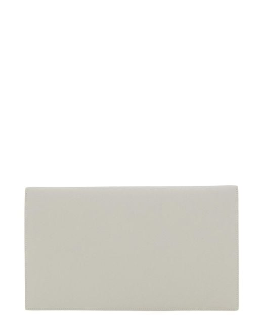 Saint Laurent Gray Clutch With Cassandre Plaque On The Front And Enve
