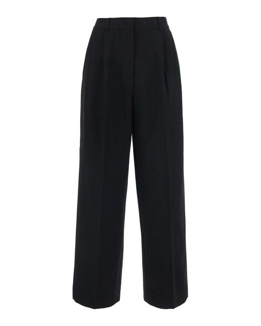 DUNST Black Double Pleated Wide Slacks With High Waist And Side Pockets