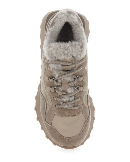 Brunello Cucinelli Gray Shearling Sneakers With Leather Details