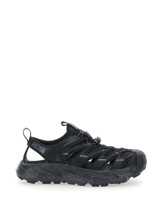 Hoka One One Black Hopara Sandals With High Rubber Sole And Logo Lettering On The Side Tech Fabric