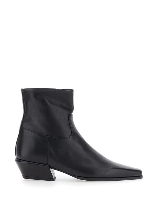 Semicouture Black Marisa Leather Bootie Ankle Boots With Leather And F