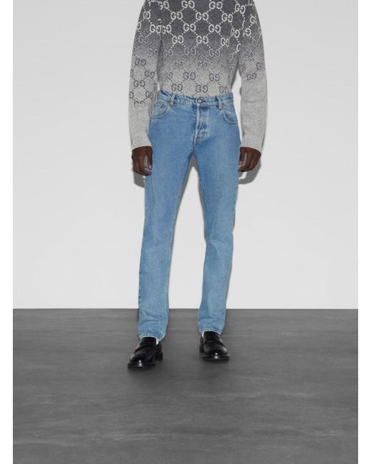 Gucci Blue Light Jeans With Rossa Ancora Patch for men